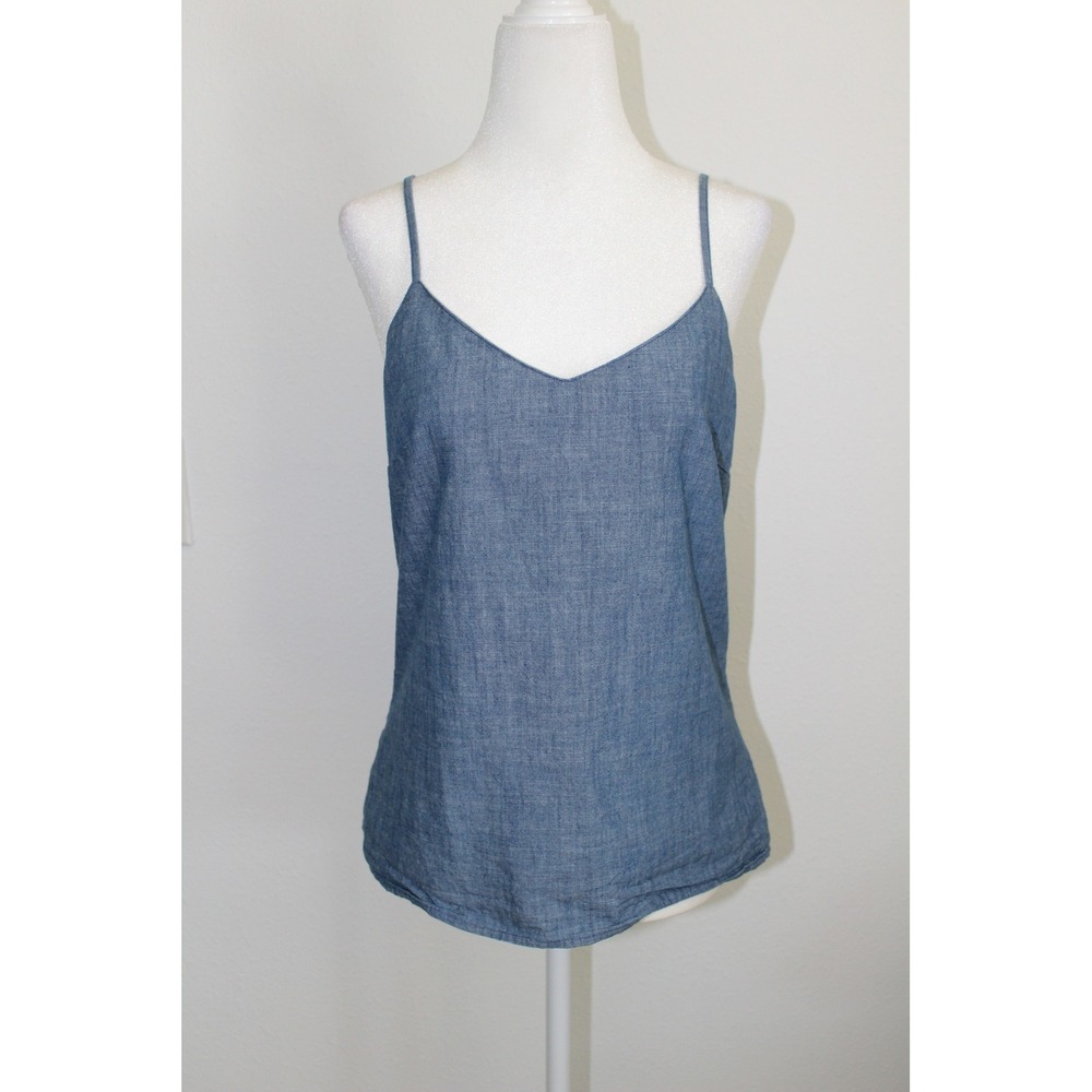 J.Crew Blue Cotton Chambray V-Neck Camisole Adjustable Straps Top Size‎ 2